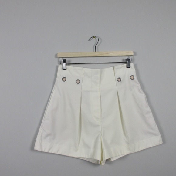 Phillip Lim Pleated Shorts 2 Ivory Cotton Blend Wide Leg High Waist Preppy 302 - Picture 1 of 14